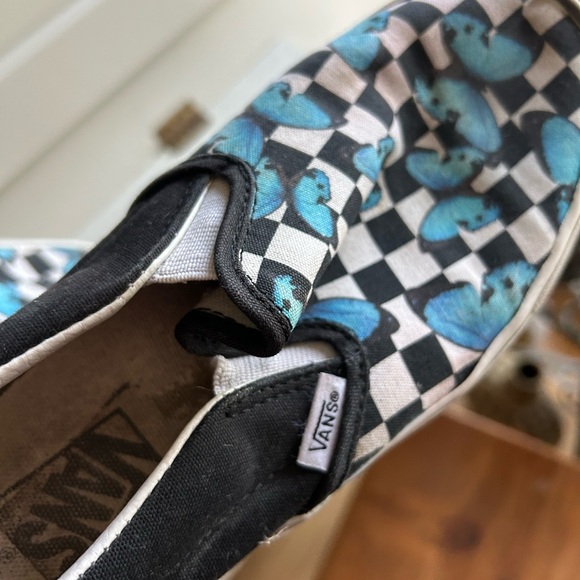 Vans Slip-On Shoes - Black and Blue Butterfly Checkered - Picture 15 of 15